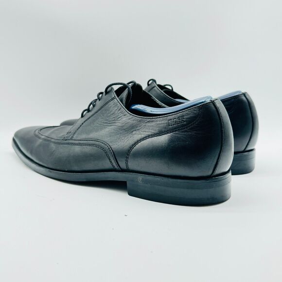 Hugo Boss Shoes Mens 9 Black Leather Oxford Wingtip Dress Casual Italy Lace Up - Picture 5 of 11